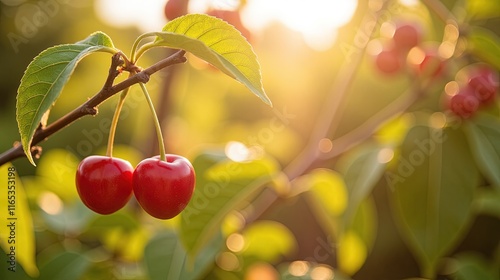 Cherries On Branch In Sunlight