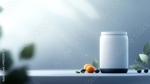 A functional food product in a futuristic kitchen, showcasing bold adaptogeninfused snacks