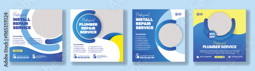 Social media posts banner ads template set for Plumbing and maintenance service promotional advertisement layout for website banner ads design, social media promo ads bundle, business marketing posts