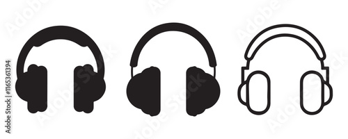 Headphone web flat icon set vector on white background 