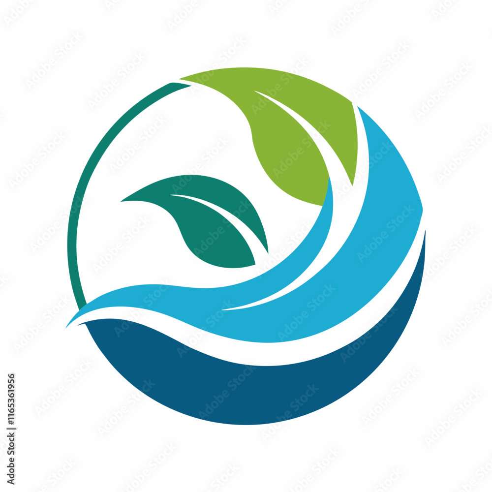 Leaf and Water Logo: Circular Nature-Inspired Design Leaf and Water Logo: Circular Nature-Inspired Design