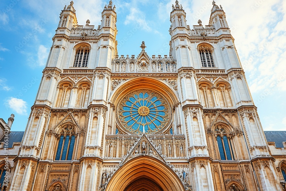 Naklejka premium Majestic cathedral facade with rose window.