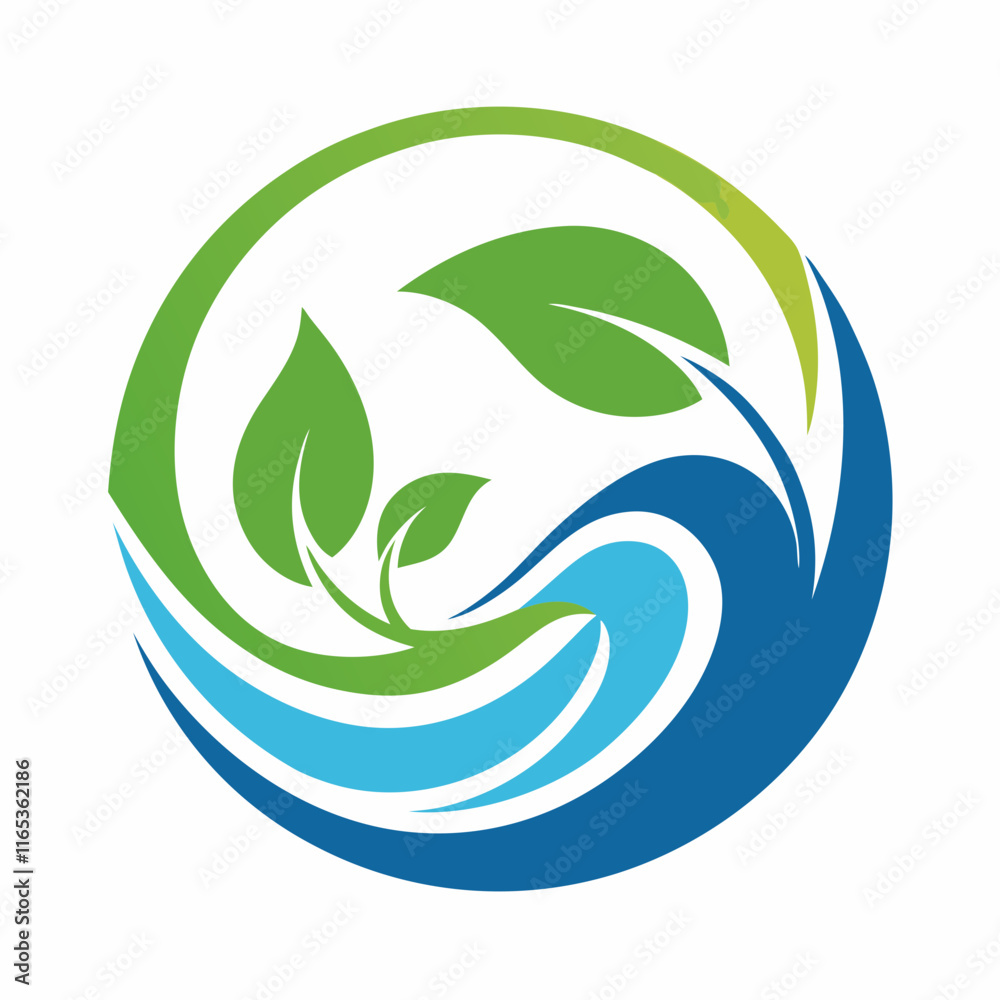 Leaf and Water Logo: Circular Nature-Inspired Design Leaf and Water Logo: Circular Nature-Inspired Design