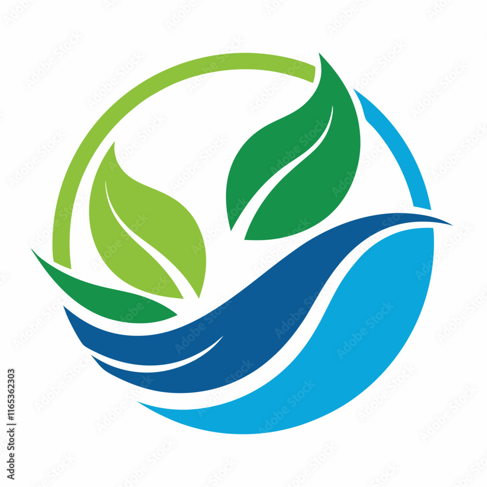 Leaf and Water Logo: Circular Nature-Inspired Design Leaf and Water Logo: Circular Nature-Inspired Design