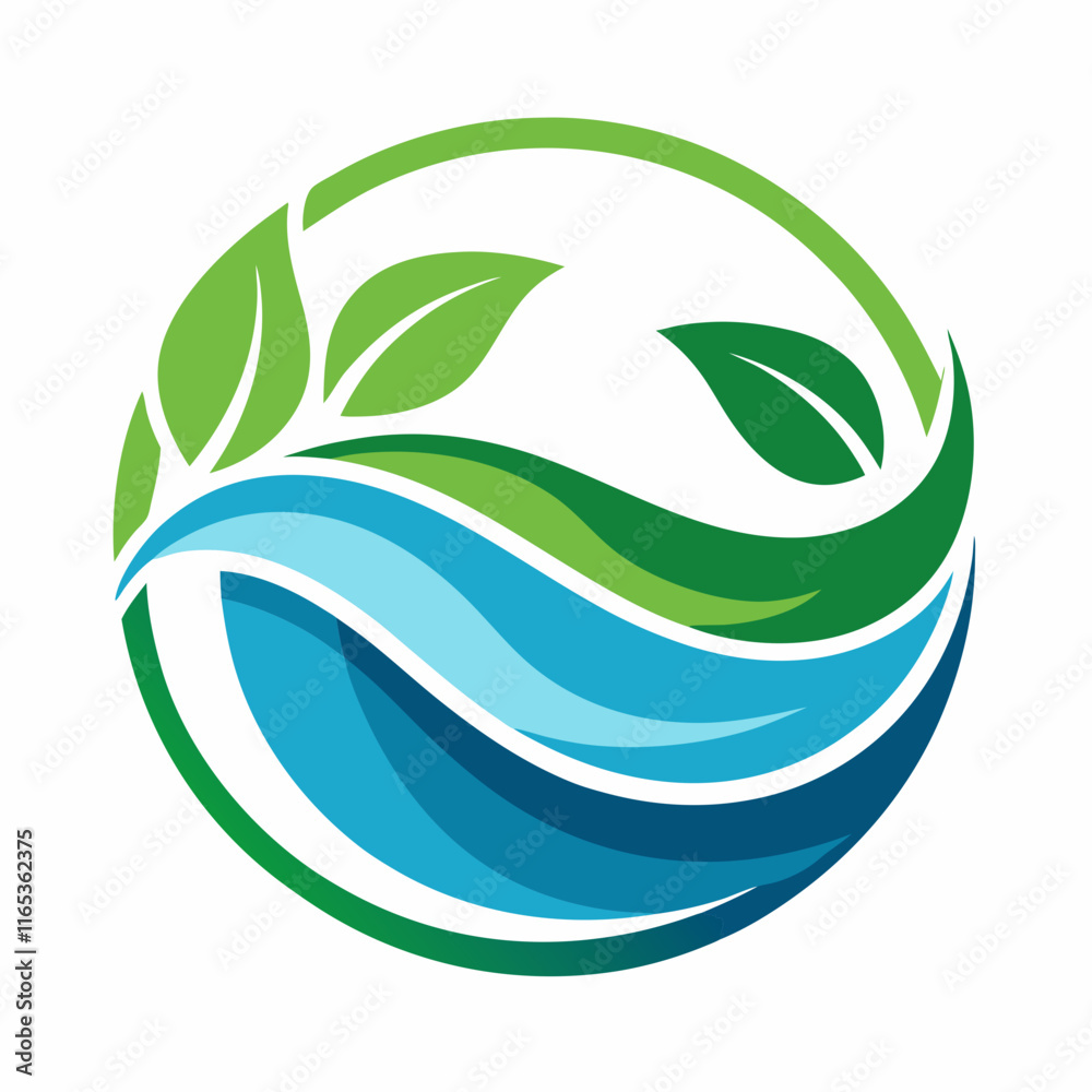 Leaf and Water Logo: Circular Nature-Inspired Design Leaf and Water Logo: Circular Nature-Inspired Design