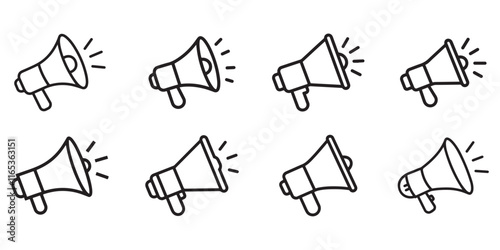 Megaphone outline icon set vector on white background 