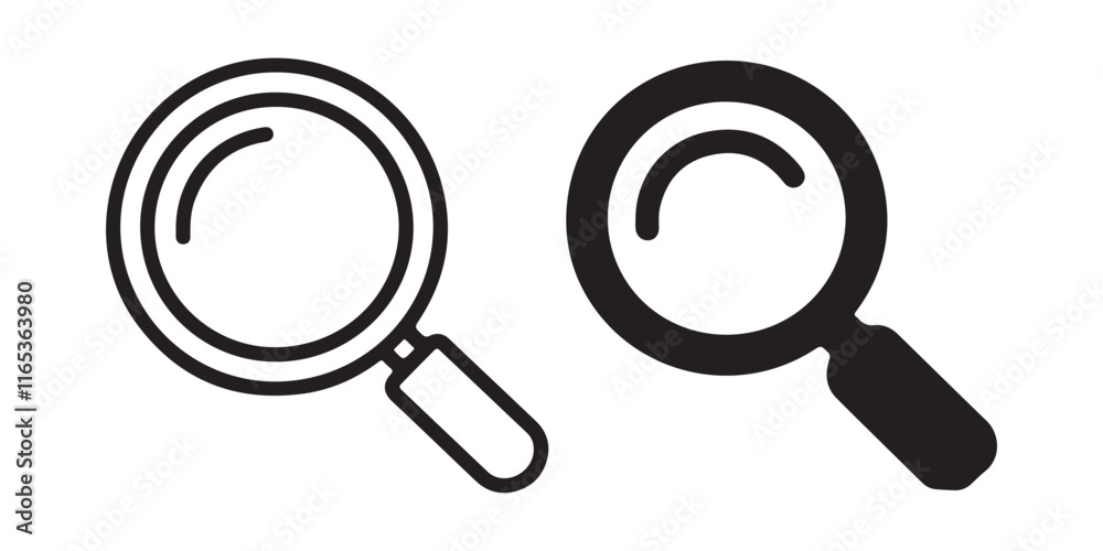 magnifying glass vector icon set on white background magnifying glass vector icon set on white background