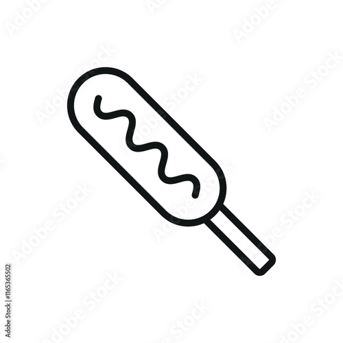 Corn Dog Food Icon features a fun and appetizing design, perfect for representing snack stands, fast food, or carnival treats
