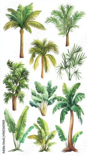 Stunning Tropical Palm Trees and Lush Plants Watercolor Collection