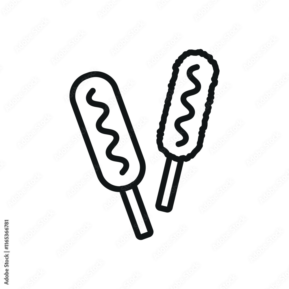 Corn Dog Food Icon features a fun and appetizing design, perfect for representing snack stands, fast food, or carnival treats Corn Dog Food Icon features a fun and appetizing design, perfect for representing snack stands, fast food, or carnival treats