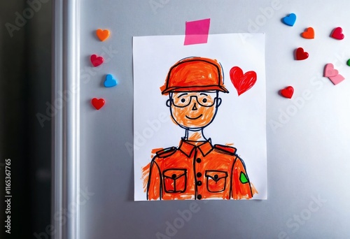 Child's Drawing: Affectionate Portrait of a Firefighter