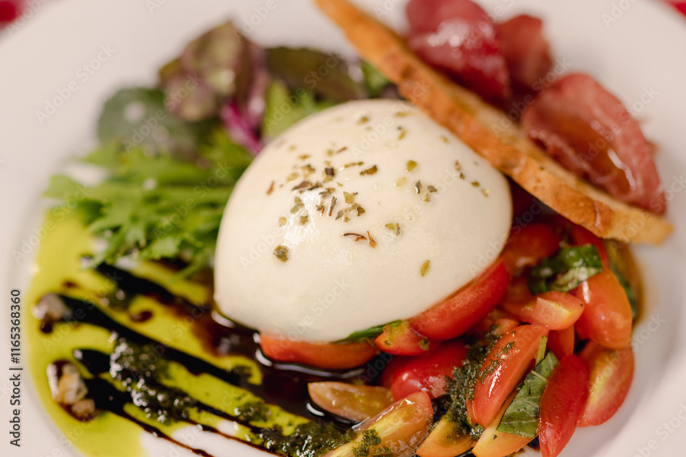 Burrata Salad with Tomatoes and Mixed Greens Burrata Salad with Tomatoes and Mixed Greens