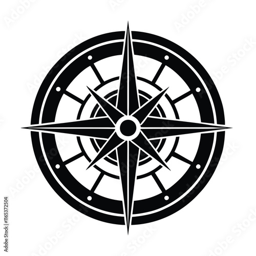Black Silhouette Compass Icon Perfect for Navigation, Travel, Adventure, Map, Exploration, and Outdoor-Themed Designs and Branding