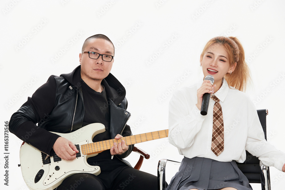 Fototapeta premium Studio shot of a four-piece band against a white background