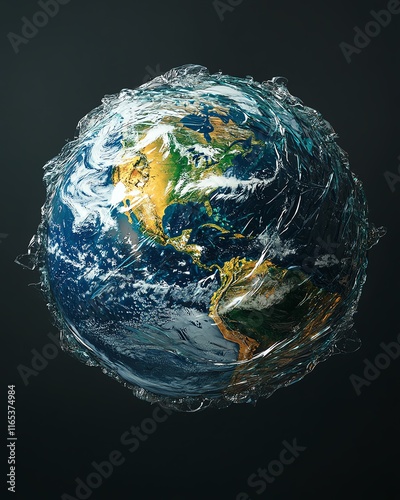 A striking 3D render of a plasticwrapped planet Earth, symbolizing the growing threat of plastic pollution and the urgent need for environmental change photo