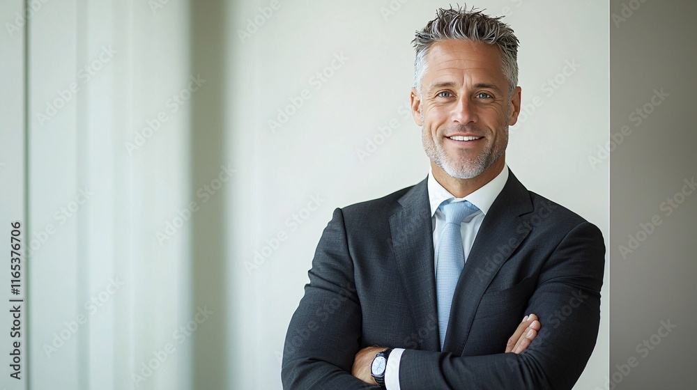 Professional Portrait of a Businessman with Crossed Arms in a Modern Office Setting Professional Portrait of a Businessman with Crossed Arms in a Modern Office Setting