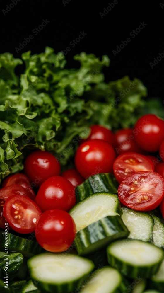 Fresh Salad Ingredients Cherry Tomatoes Cucumbers Lettuce Fresh Salad Ingredients Cherry Tomatoes Cucumbers Lettuce