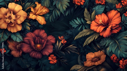 Wallpaper Mural bold, exotic flower pattern with vibrant colors and intricate details  Torontodigital.ca