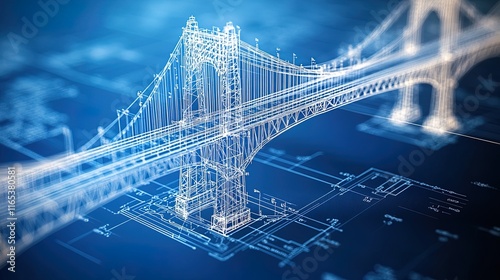 Detailed bridge blueprint with structural calculations, fine linework and technical precision