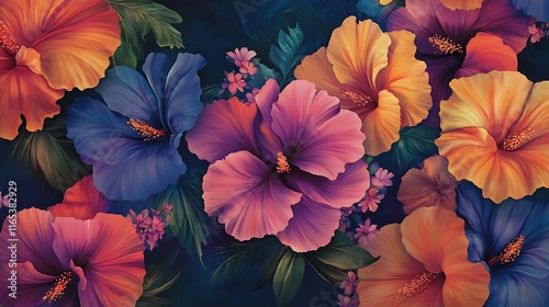 Wallpaper Mural tropical flowers in bright, bold patterns with vibrant colors  Torontodigital.ca