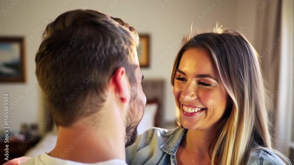 couple smiling and hugging while spending time together in bed selective focus capturing intimate and joyful moment couple smiling and hugging while spending time together in bed selective focus capturing intimate and joyful moment