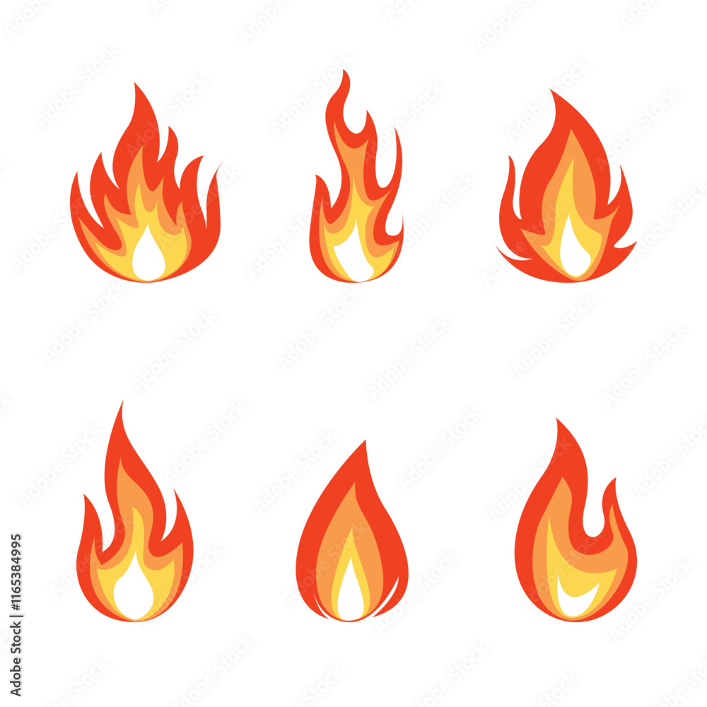 Flame collection vector illustration, set of fire flames Flame collection vector illustration, set of fire flames