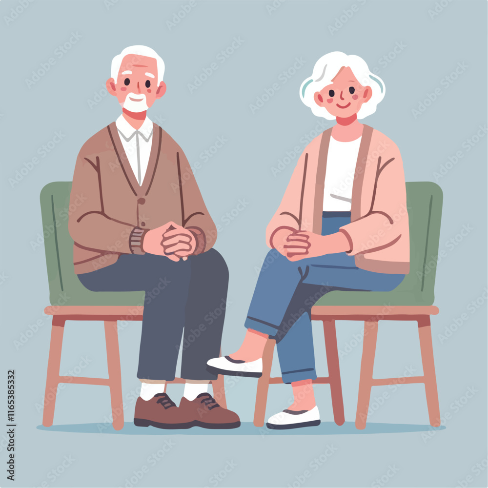 Fototapeta premium vector image of grandfather and grandmother sitting on chairs
