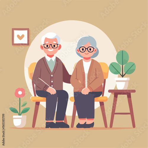 vector image of grandfather and grandmother sitting on chairs