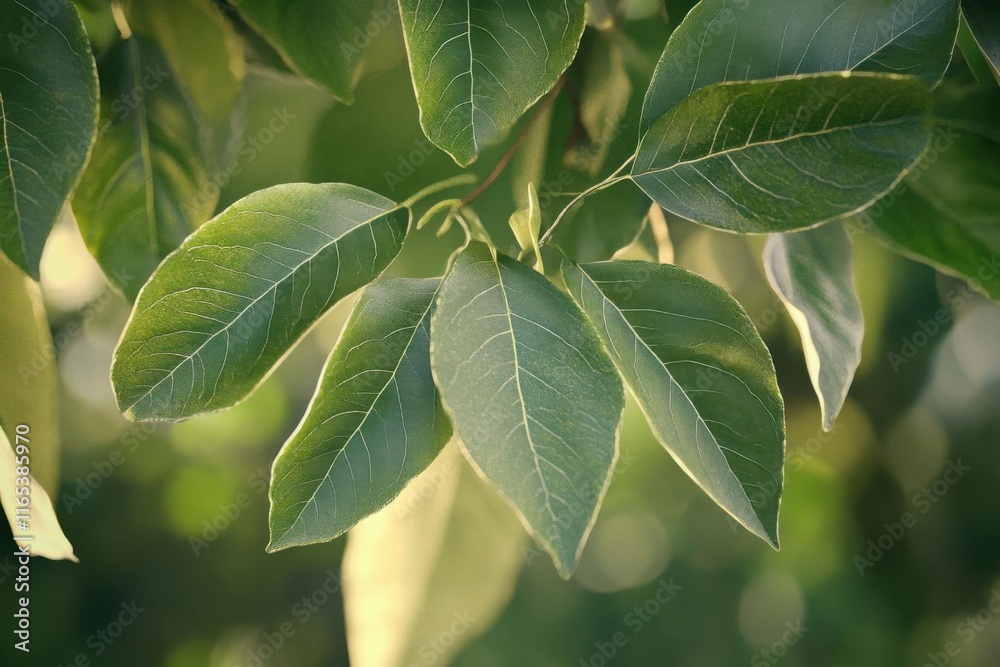 Fototapeta premium Vibrant Green Leaves in Sunlight: Nature's Beauty Close-Up