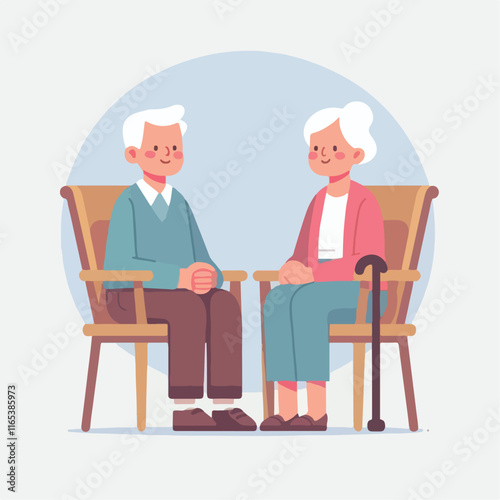 vector image of grandfather and grandmother sitting on chairs