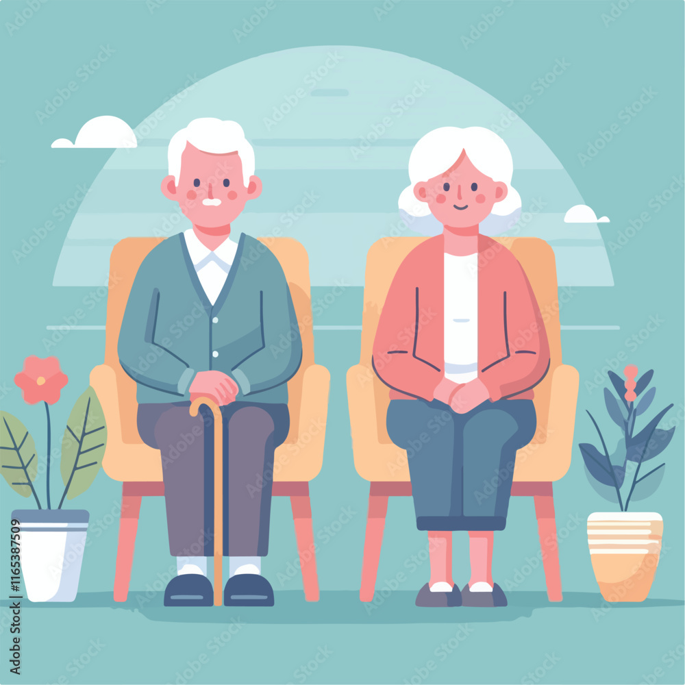 vector image of grandfather and grandmother sitting on chairs vector image of grandfather and grandmother sitting on chairs