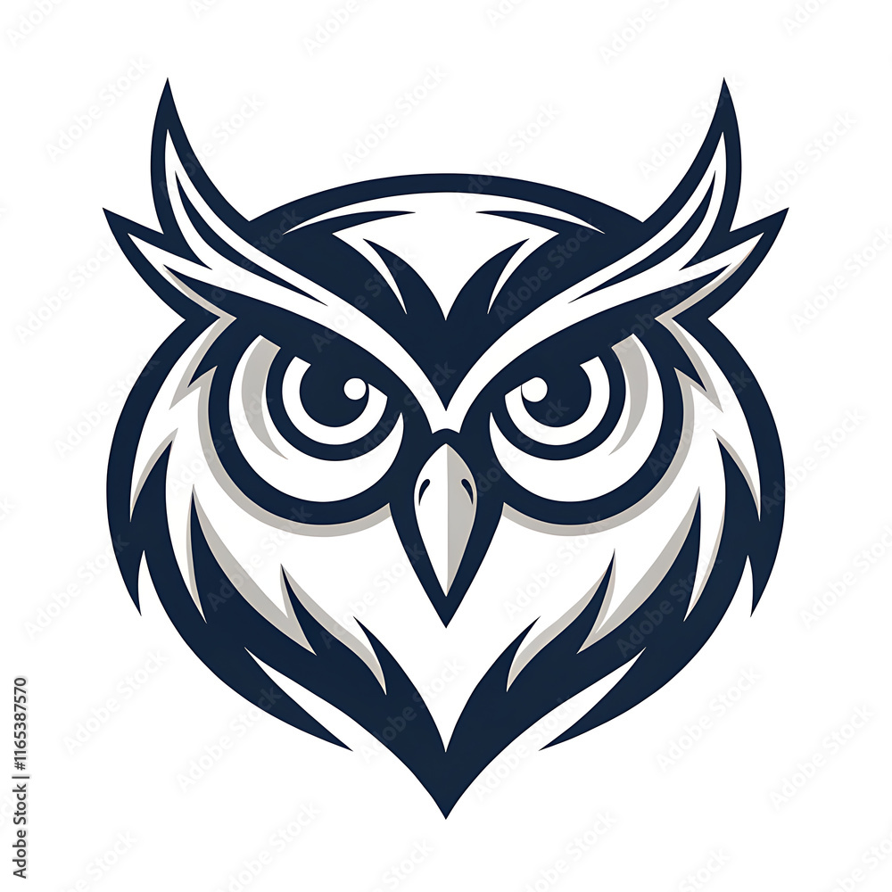 Obraz premium An elegant owl head silhouette icon set against a clean white backdrop