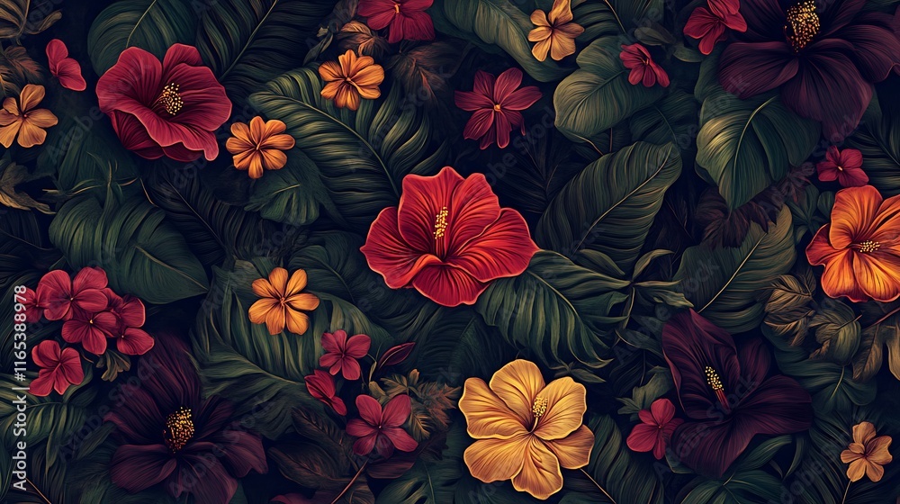 custom made wallpaper toronto digitalseamless pattern of exotic tropical flowers with rich and vibrant colors 