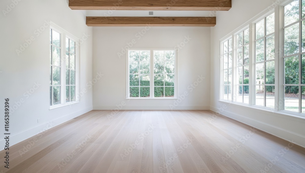 Empty Warehouse with Concrete Floor and Light Shadows from Large Windows Empty Warehouse with Concrete Floor and Light Shadows from Large Windows