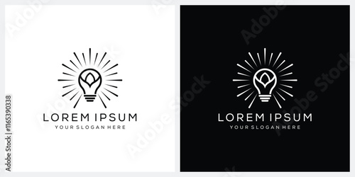 Sunlight light bulb with natural leaf logo vector graphic design