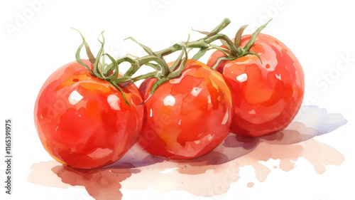 水彩画で描いた新鮮なトマト