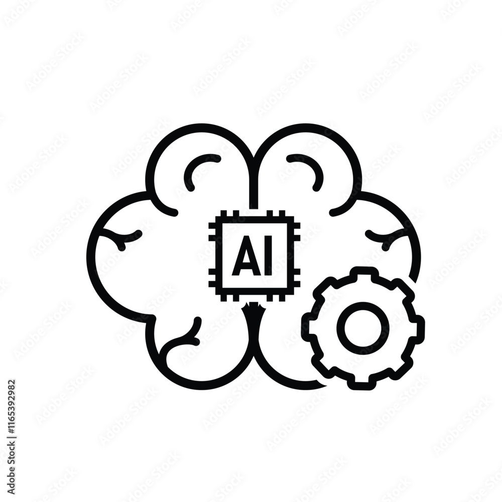 brain icon. brain and artificial intelligence with gear. Brain treatment design and the chip in the middle. Education, technology and institutional logo designs. Line design style brain icon. brain and artificial intelligence with gear. Brain treatment design and the chip in the middle. Education, technology and institutional logo designs. Line design style