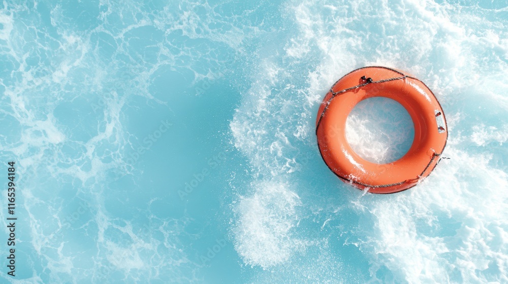 Lifebuoy floating in clear blue water. Lifebuoy floating in clear blue water.