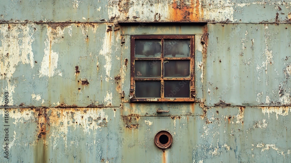 Naklejka premium Weathered Rusty Wall with Textures and Vintage Window Frame