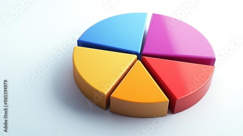 Free Download D financial pie chart with colorful slices, placed on a white surface with shadow effects, symbolizing data distribution in a business setting - GFXLoad