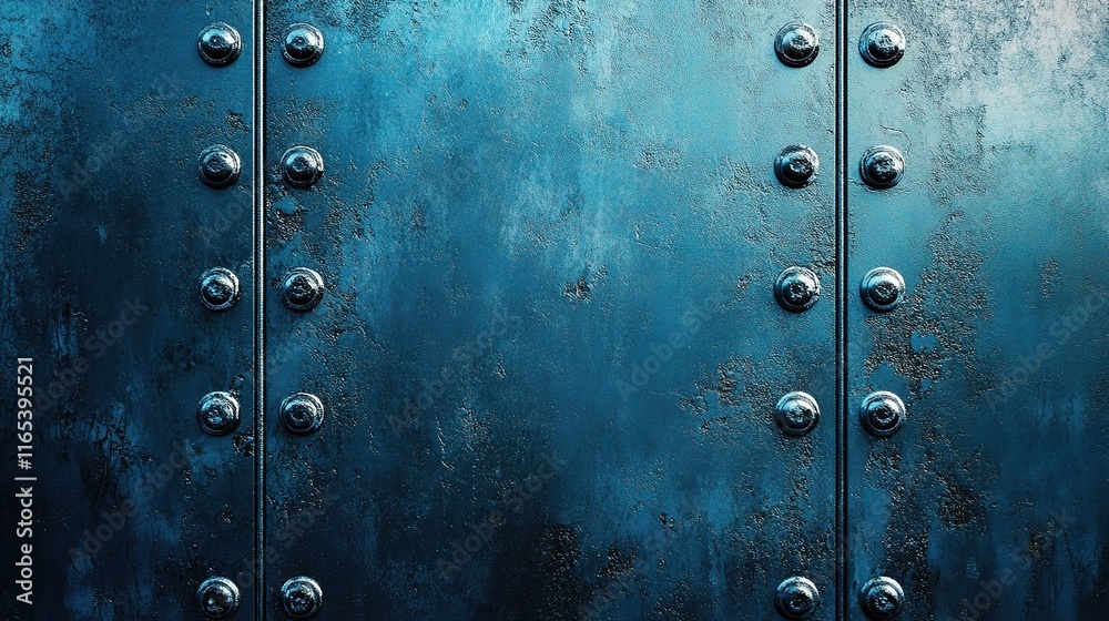 Fototapeta premium Metallic Blue Steel Background with Textured Surface and Rivets