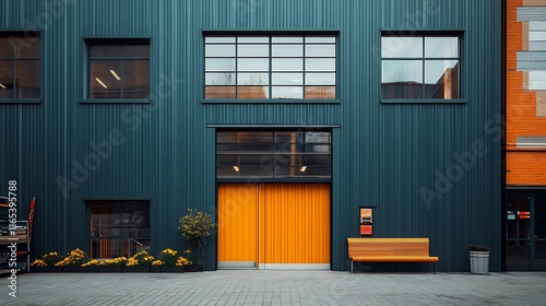 Industrial warehouse exterior with small office unit