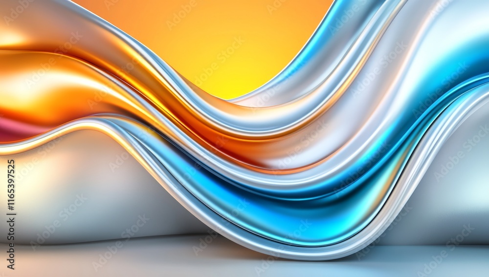 Fototapeta premium 3D Data Flow Background with Blue and Orange Gradient Waves, Futuristic Digital Art with Glowing Lights