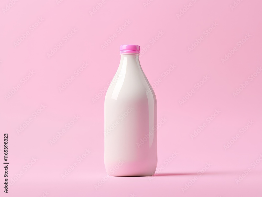 A milk bottle on a pink background, showcasing a minimalist design. A milk bottle on a pink background, showcasing a minimalist design.