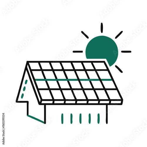 Solar panel on roof with sun illustration, solar panel roof