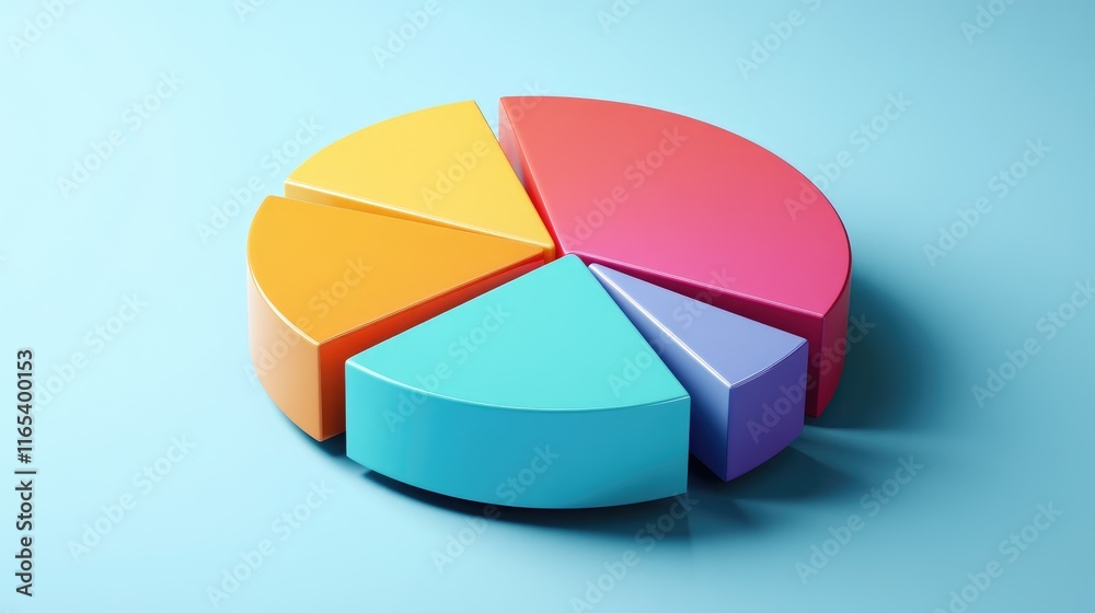 A colorful D pie chart with vibrant slices emerging from a circular base, casting realistic shadows on a smooth background, representing clear data divisions. A colorful D pie chart with vibrant slices emerging from a circular base, casting realistic shadows on a smooth background, representing clear data divisions.