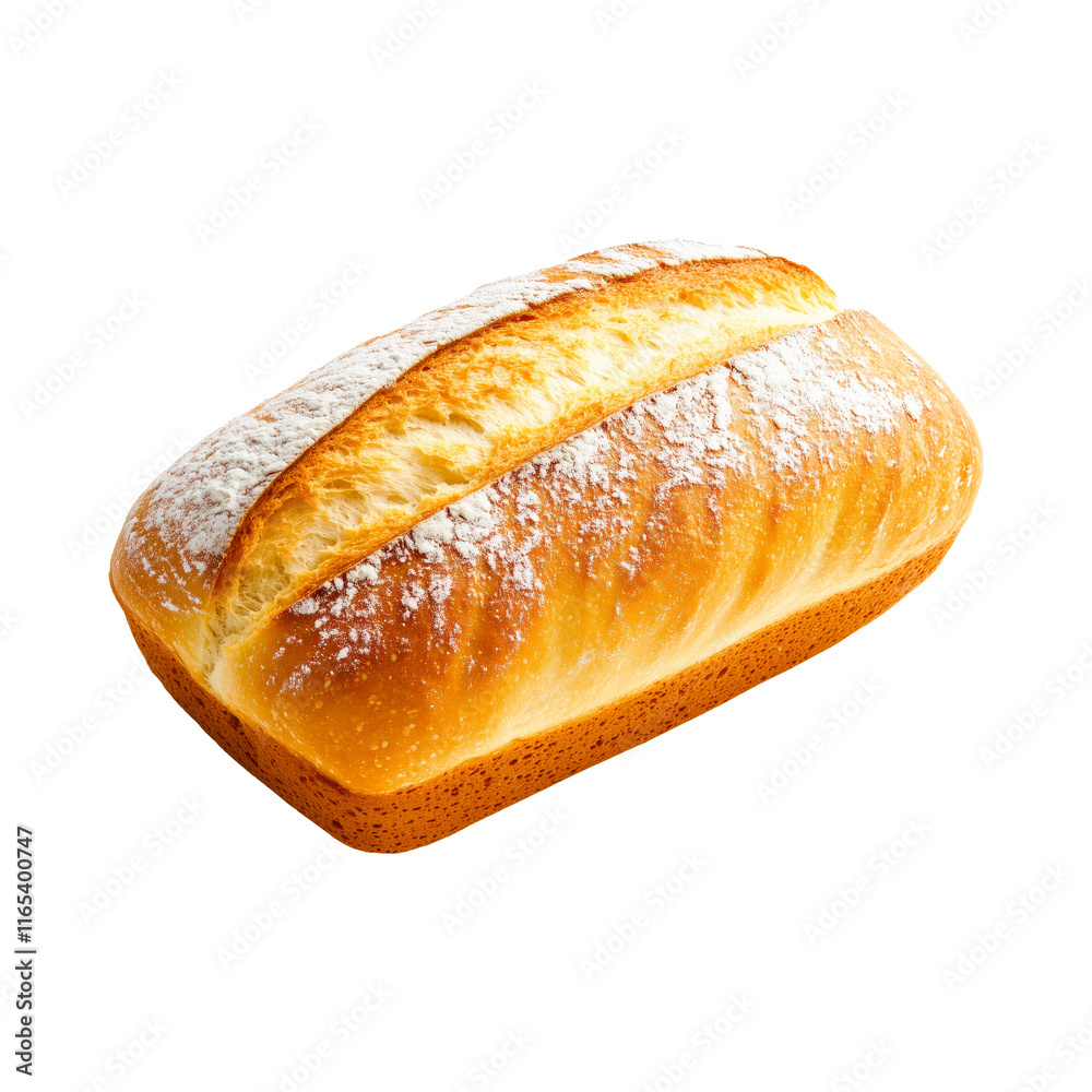 A loaf of English Muffin bread with a soft texture, dusted with flour, isolated on white transparent background, showcasing a concept of freshness A loaf of English Muffin bread with a soft texture, dusted with flour, isolated on white transparent background, showcasing a concept of freshness