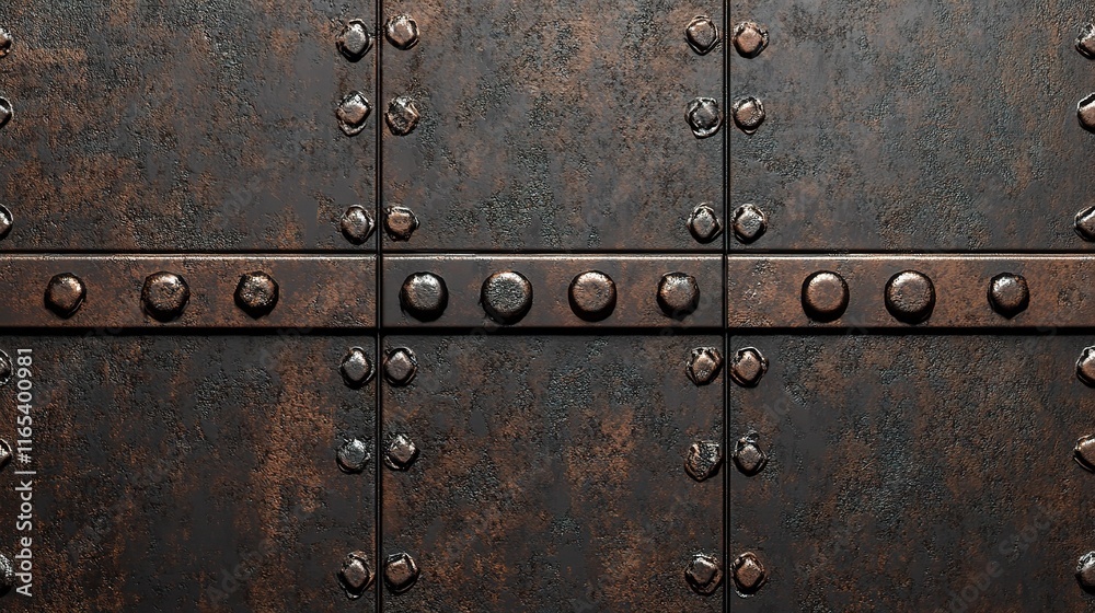 Textured Rusty Metal Surface with Visible Rivets and Patina Effects Textured Rusty Metal Surface with Visible Rivets and Patina Effects