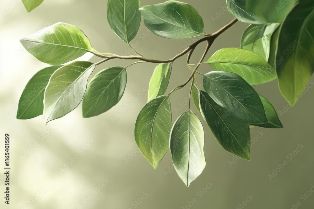 Vibrant Green Leaves Branching Out Against a Soft Green Background Vibrant Green Leaves Branching Out Against a Soft Green Background