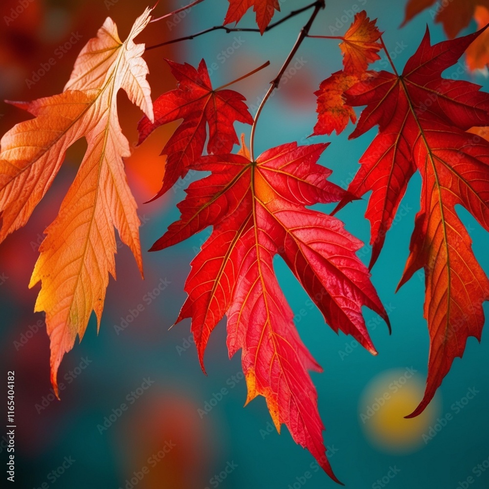 orange and red hues autumn leaves with bokeh backdrop orange and red hues autumn leaves with bokeh backdrop